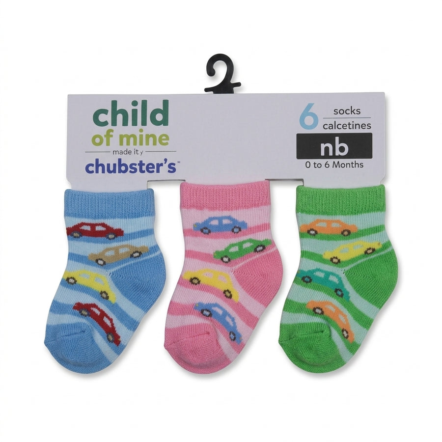 BABY SOCKS FANCY 3PCS PACK CAR PRINT CHUBESTERS