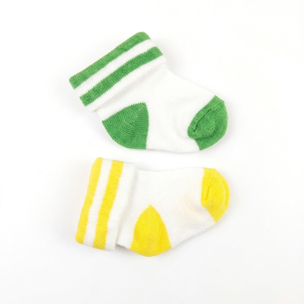BABY STRIPED COTTON SOCKS PACK OF 2 (GREEN & YELLOW)(0-3M)