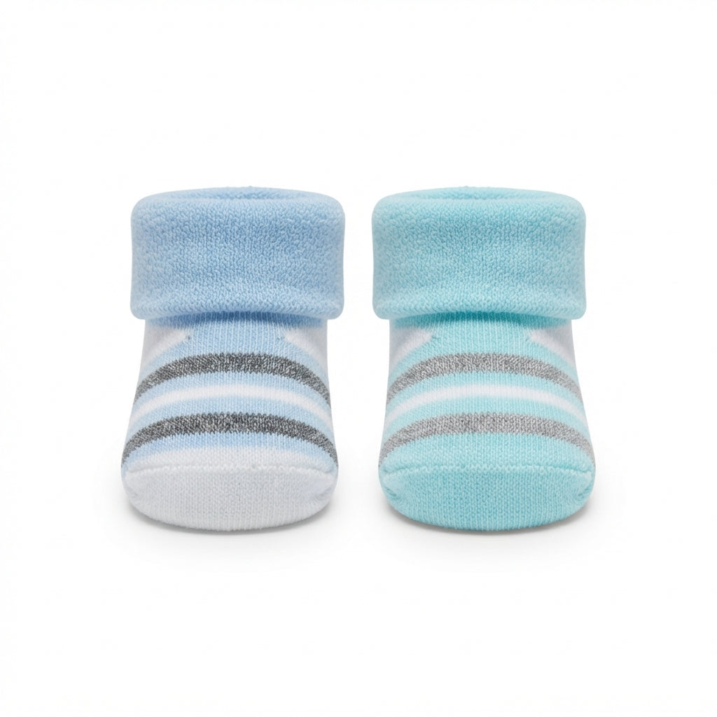 BABY STRIPED COTTON SOCKS PACK OF 2 (CYAN & BLUE)(0-3M)