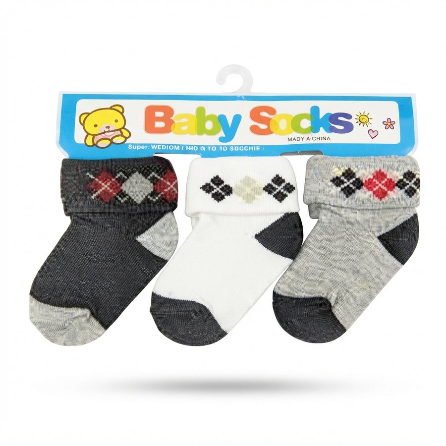 PACK OF 3 COTTON SOCKS-CLASSIC ARGYLE PRINTED (0-12M)