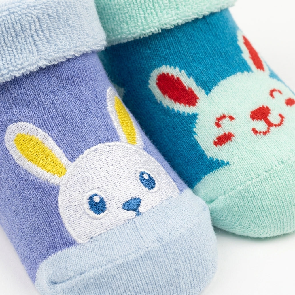 2 PACK TERRY COTTON SOCKS BLUE & TEAL MINT GREEN (1-2 YEARS)