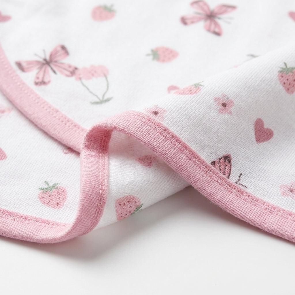 BABY ADJUSTABLE SWADDLE STRAWBERRY PRINT WHITE