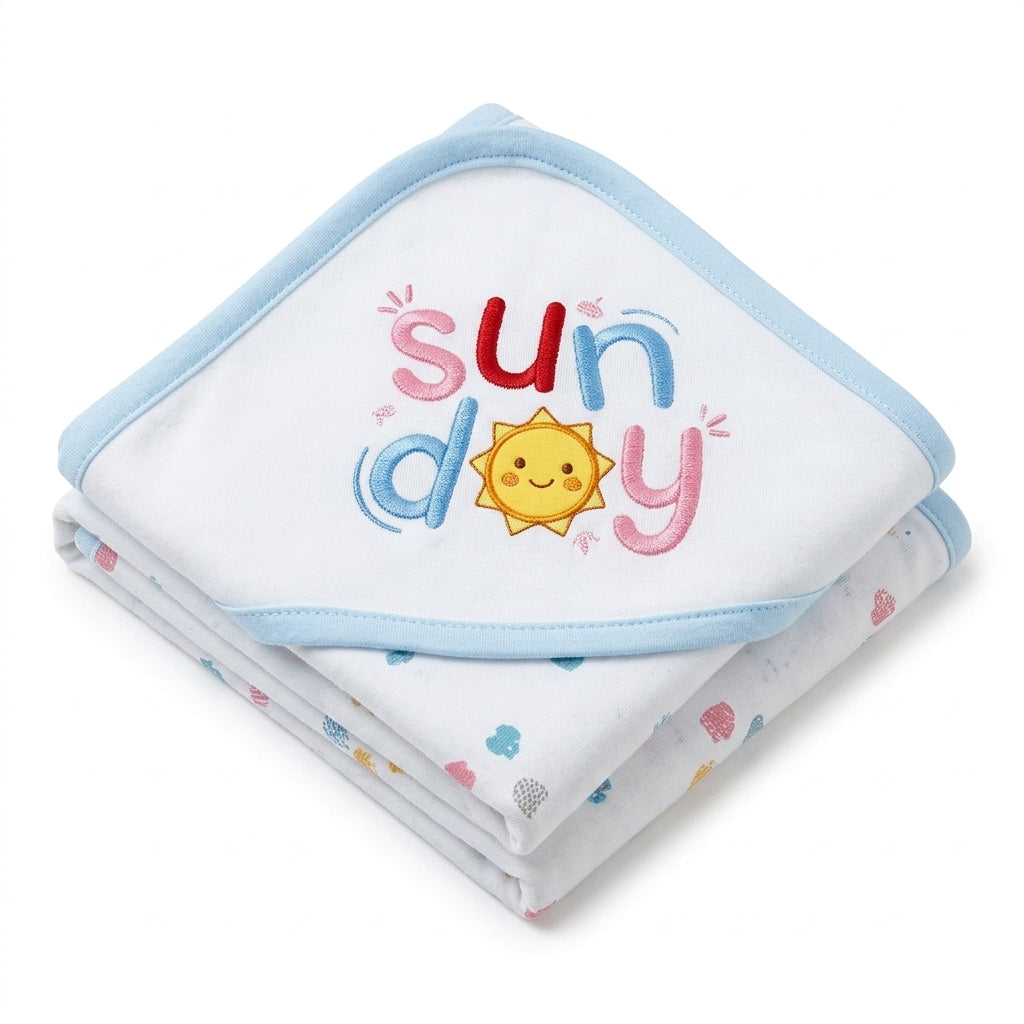 BABY HOODED BATH TOWEL SUNDAY BLUE MUMS WORLD