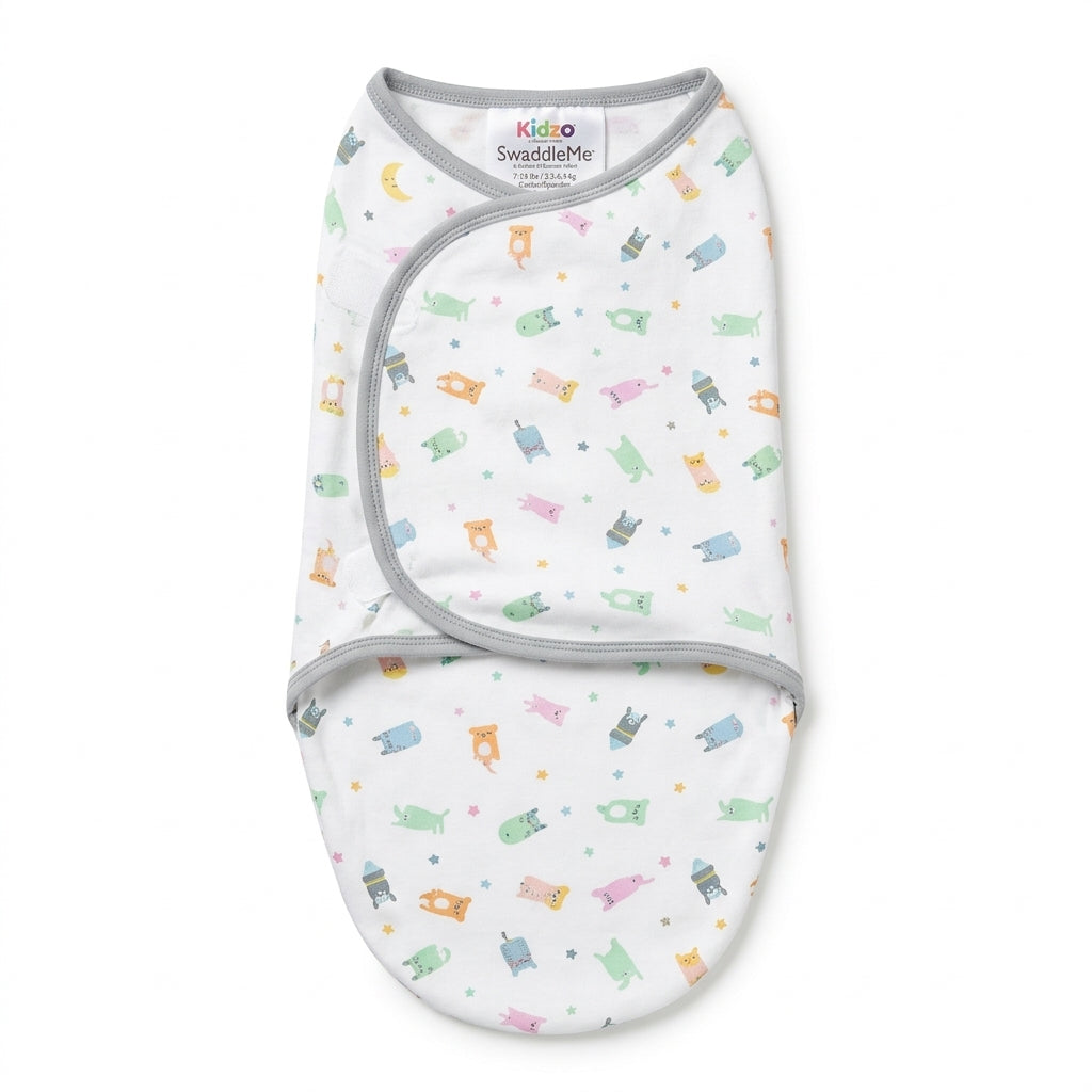 KIDZO SWADDLEME BABY WRAP ANIMAL PRINT GREEN (7-14lbs)