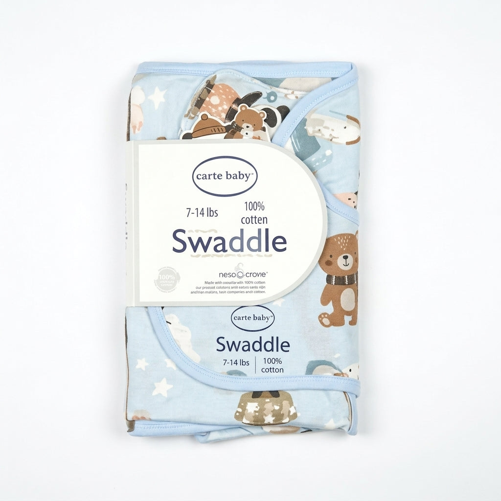 BABY ADJUSTABLE SWADDLE BEAR PRINT BLUE