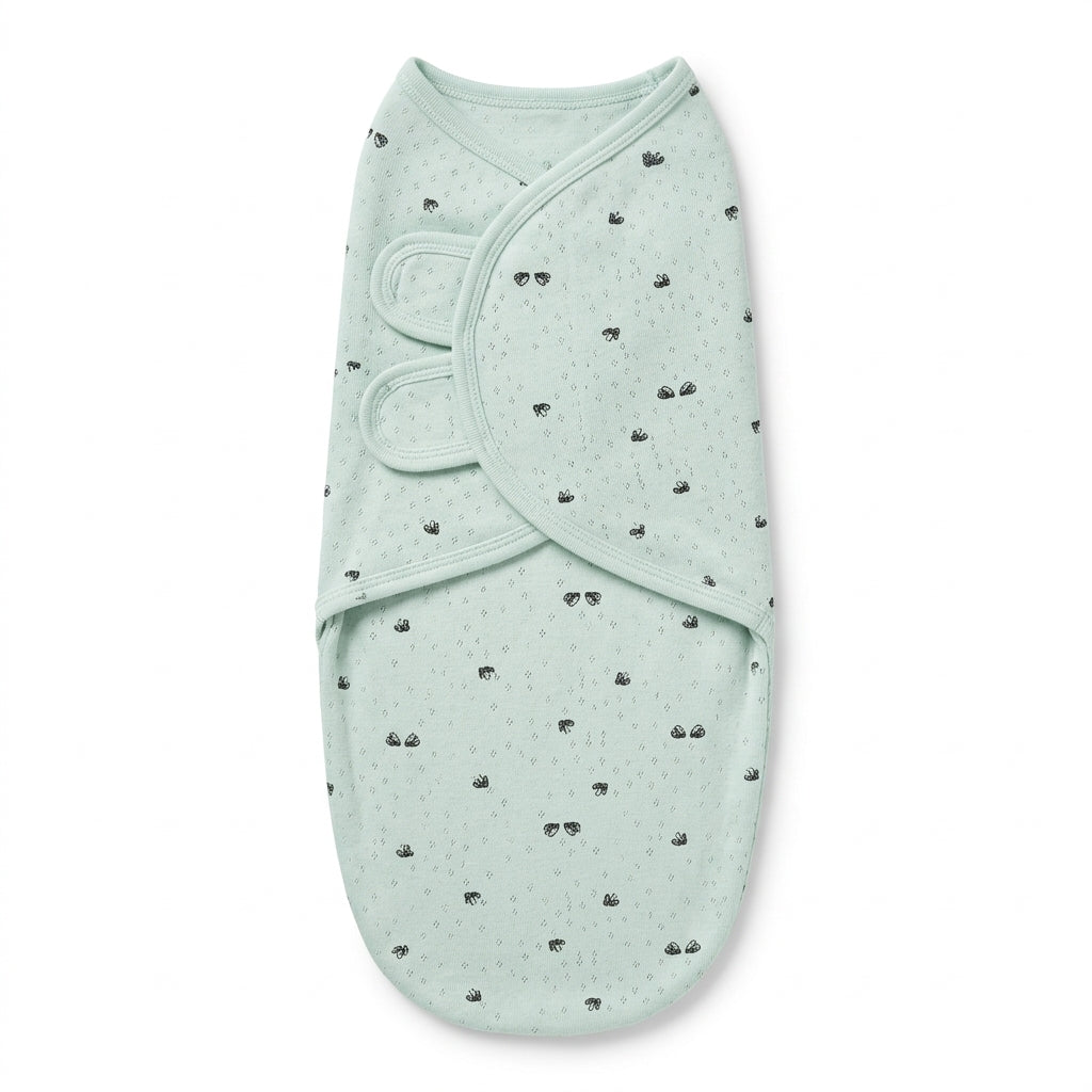 SOFT FABRIC BABY SWADDLE WRAP LIGHT MINT GREEN BOAT & DOT PRINT KIDZO