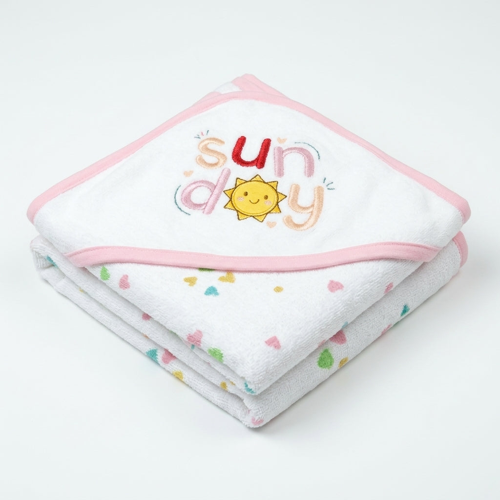 BABY HOODED BATH TOWEL SUNDAY PINK MUMS WORLD