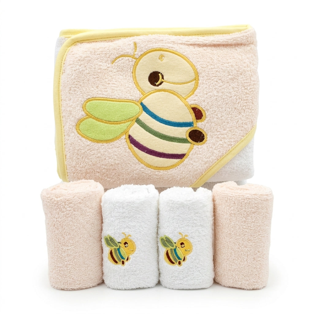 BABY BATH TOWEL+4PCS FACETOWEL BEE BABY PINK