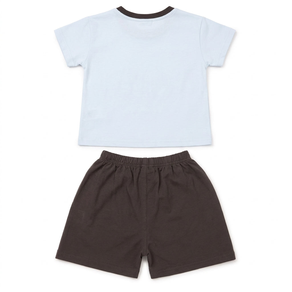 Baby Imported Cotton T-Shirt & Shorts - Sky Blue & Dark Grey