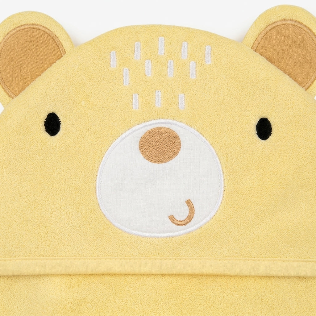BABY HOODED BATH TOWEL 6PCS SET TEDDY BEAR SKIN BROWN