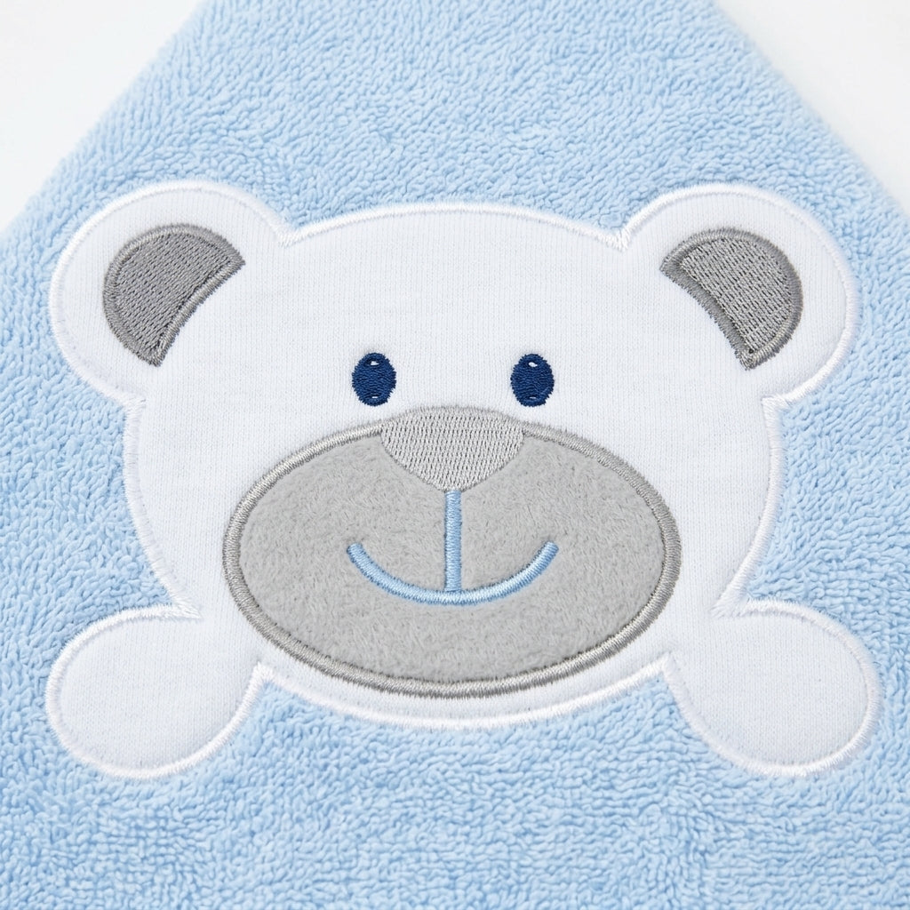BABY HOODED BATHTOWEL TERRY BEAR BLUE