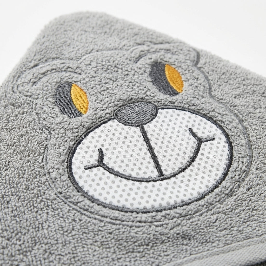 BABY HOODED BATHTOWEL TERRY BEAR GREY