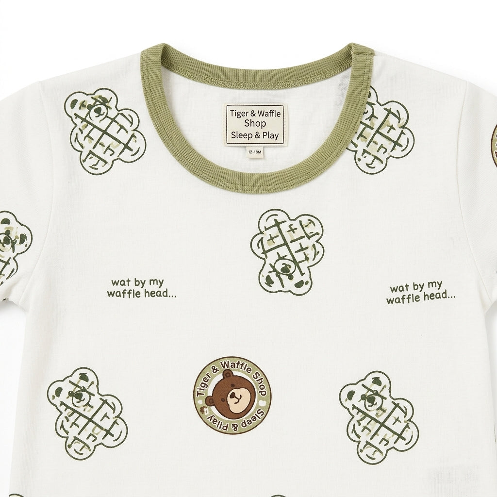 Imported Baby Cotton T-Shirt & Shorts - Olive Green & White