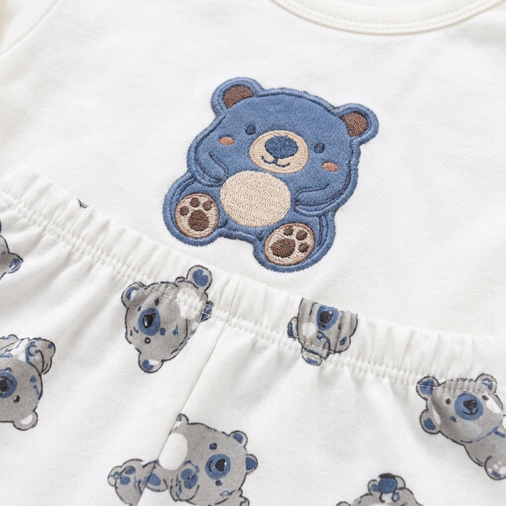 NEWBORN BABY 11 PCS BLOR CUTE BEAR PRINTED STARTER SET – WHITE & BLUE