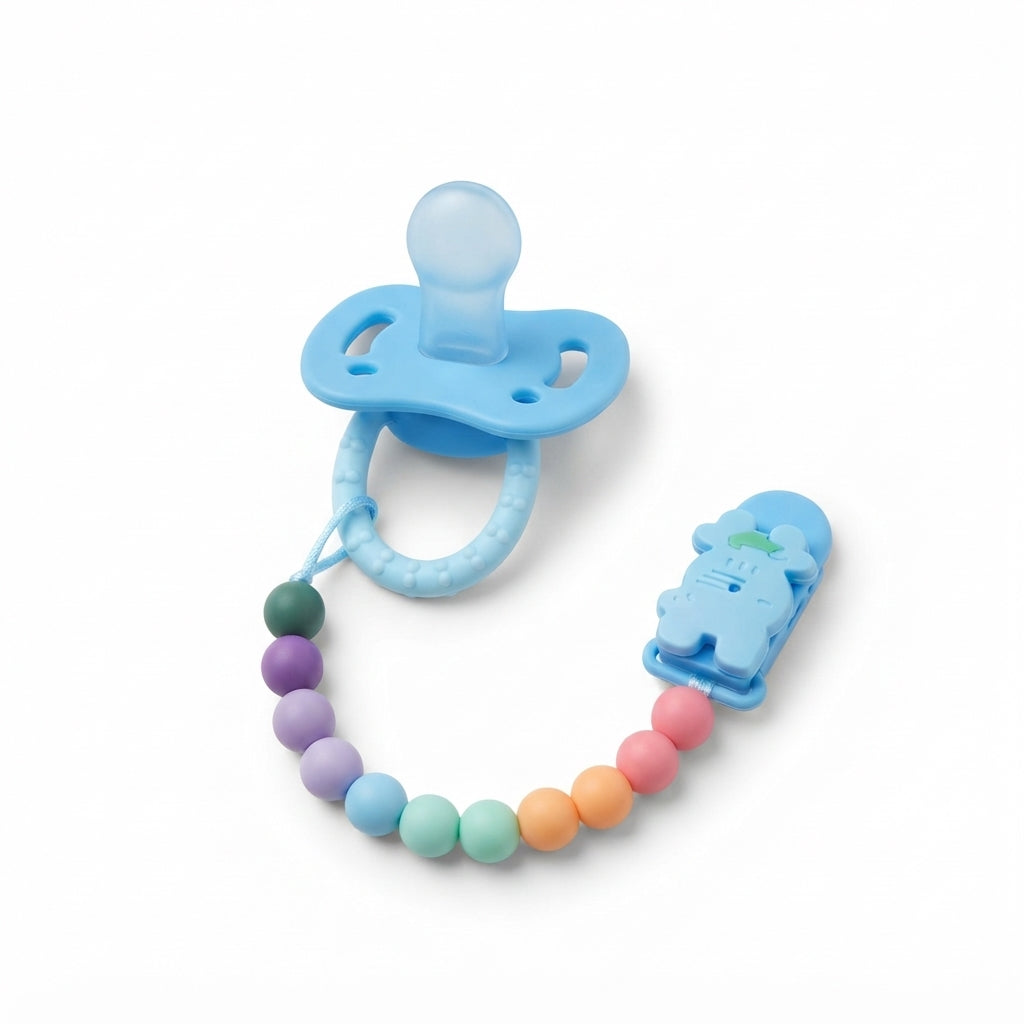 BABY PACIFIER SILICONE WITH CHAIN BLUE