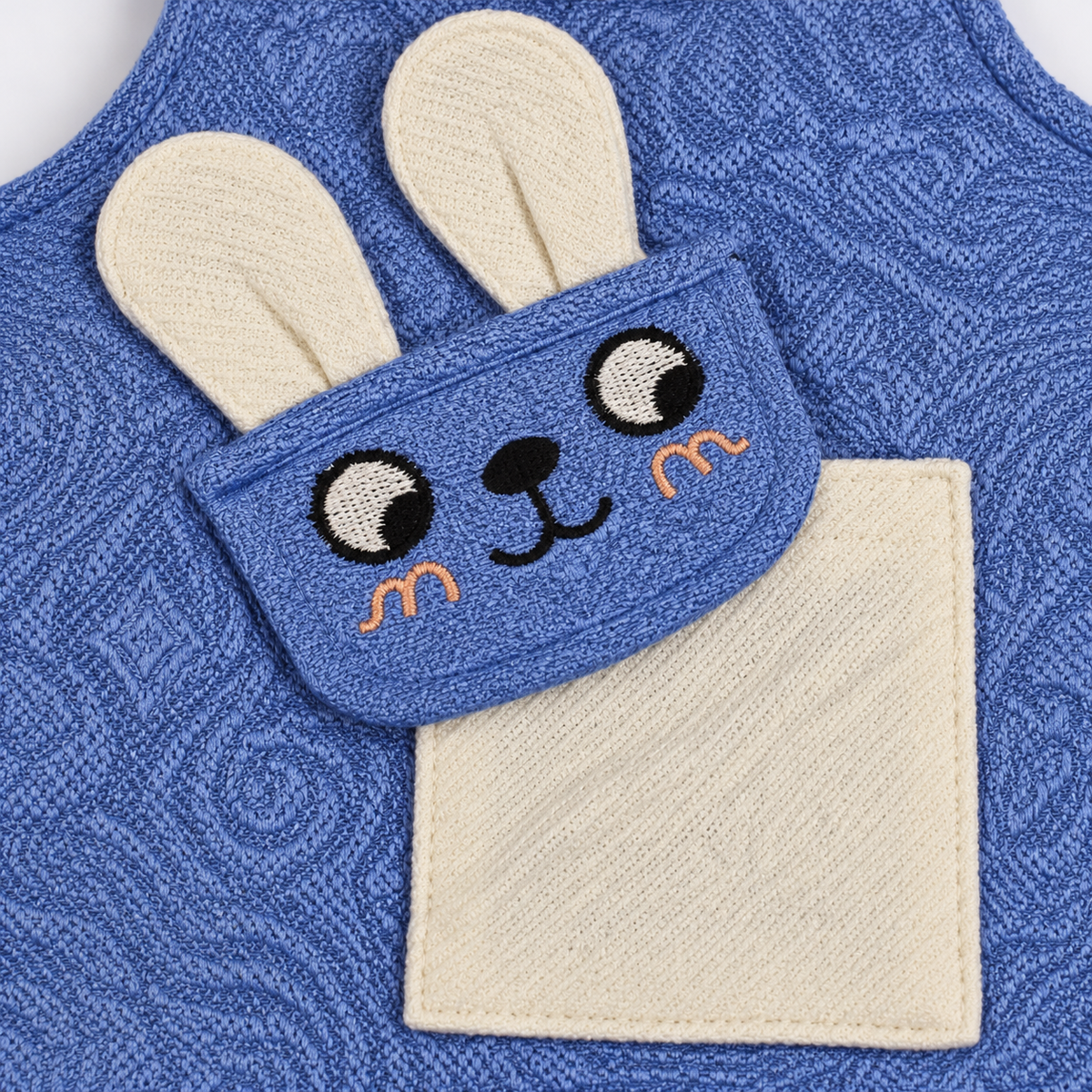 Blue & White Bunny Dungaree Romper & Shirt Set – Blue bunny applique close-up