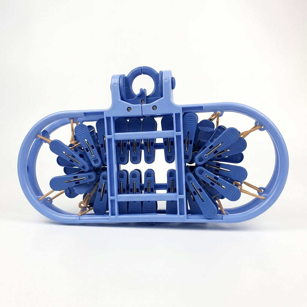 Smart Foldable Baby Laundry Hanger 24 Heavy Duty Clips Durable Blue