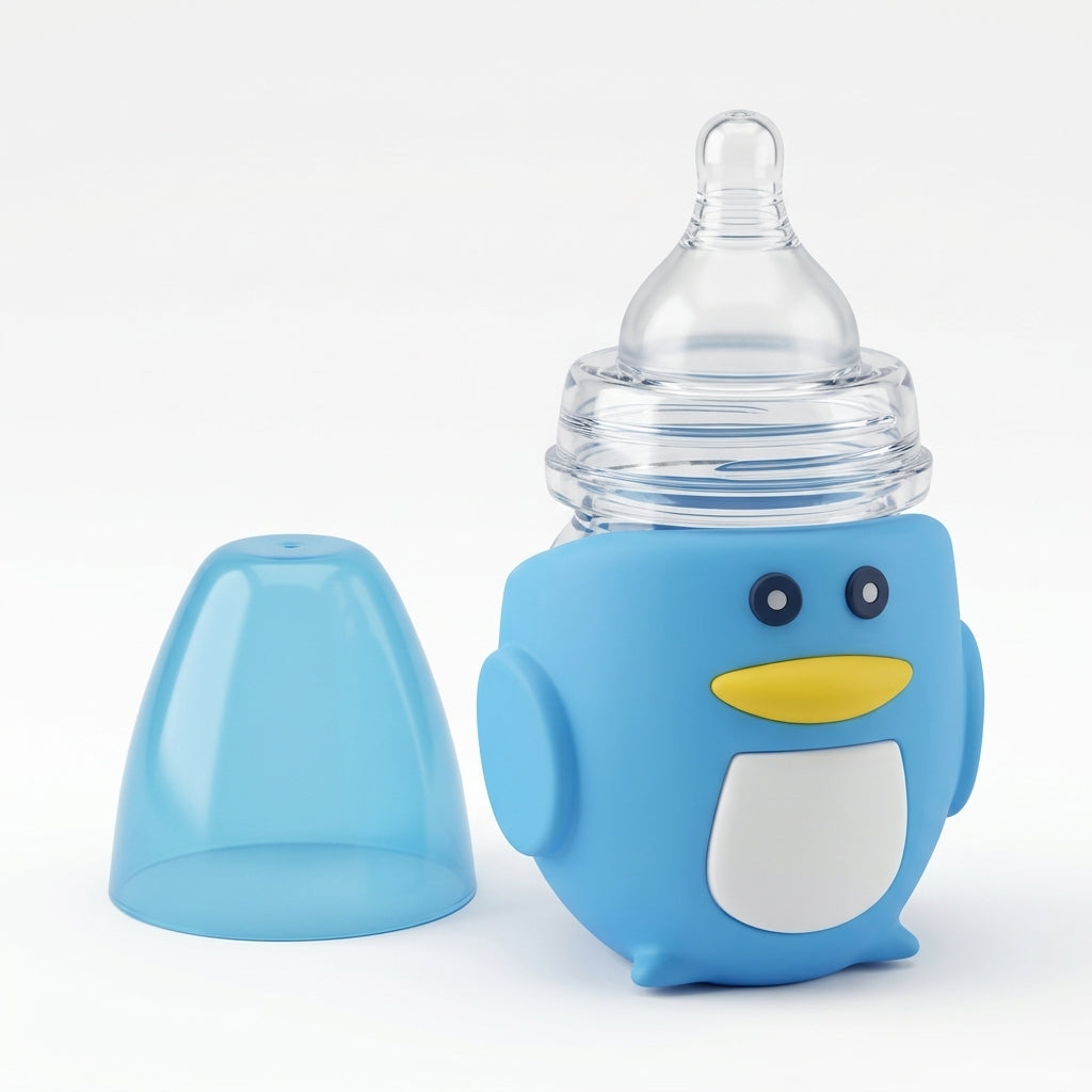 BABY GLASS FEEDER PENGUIN BLUE