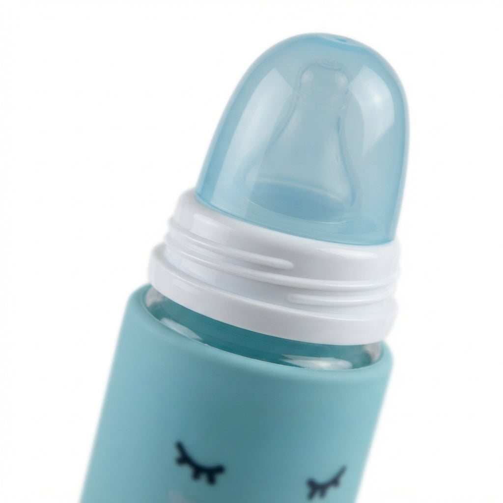 BABY GLASS FEEDER FULL COVER HANDLE GREEN