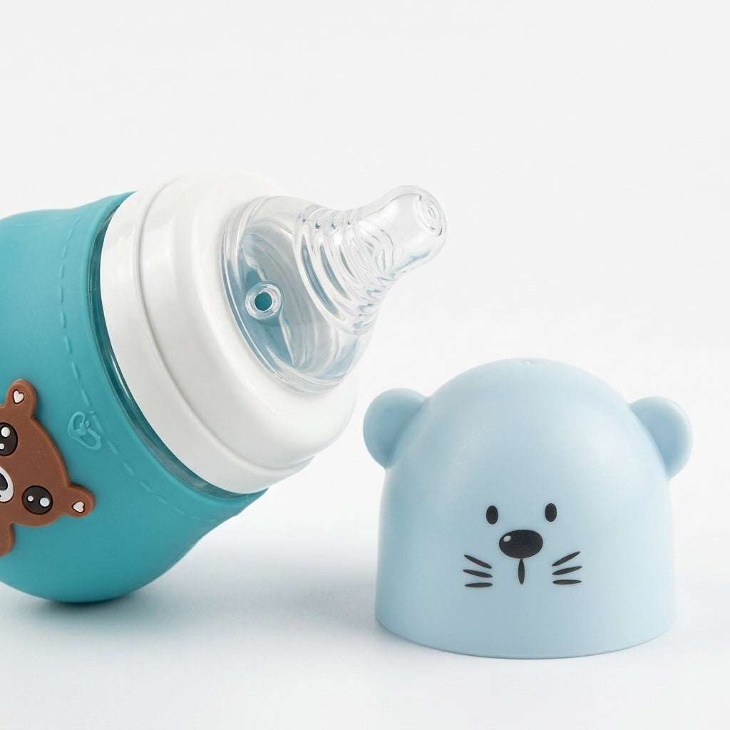 BABY GLASS FEEDER BEAR GREEN