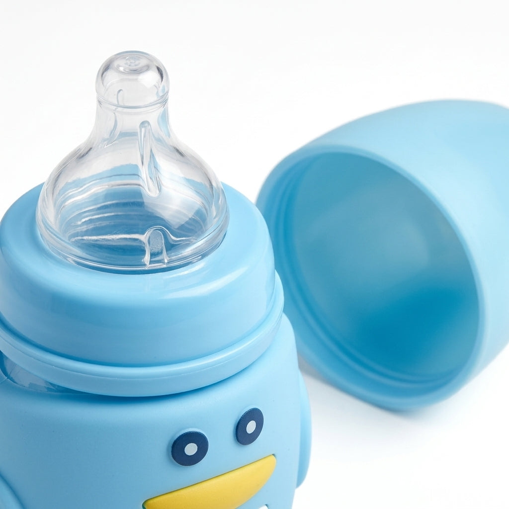 BABY GLASS FEEDER PENGUIN BLUE