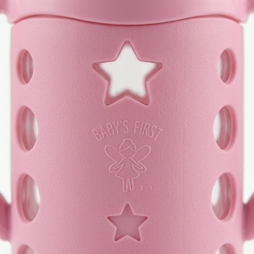 BABY GLASS FEEDER SILICONE STAR COVER PINK