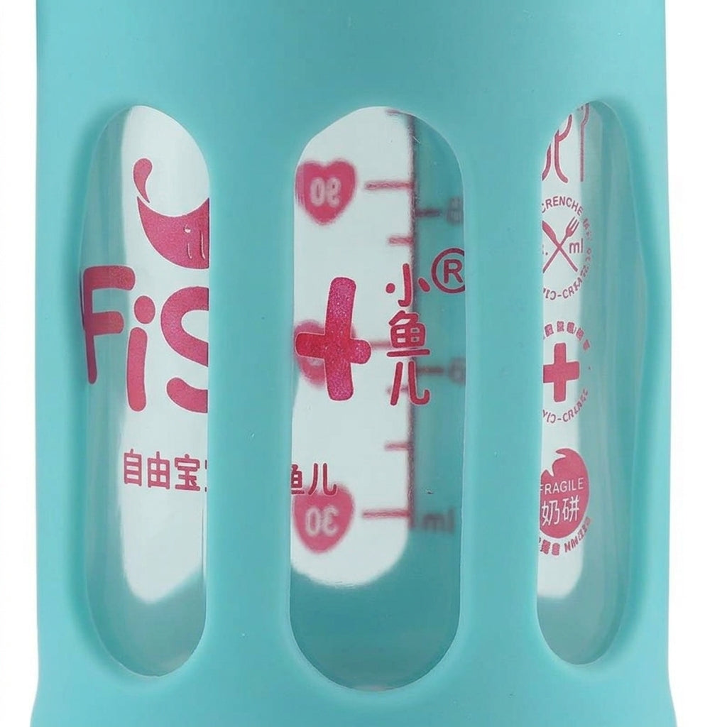 BABY GLASS FEEDER CARTOON BEAR CYAN FISH