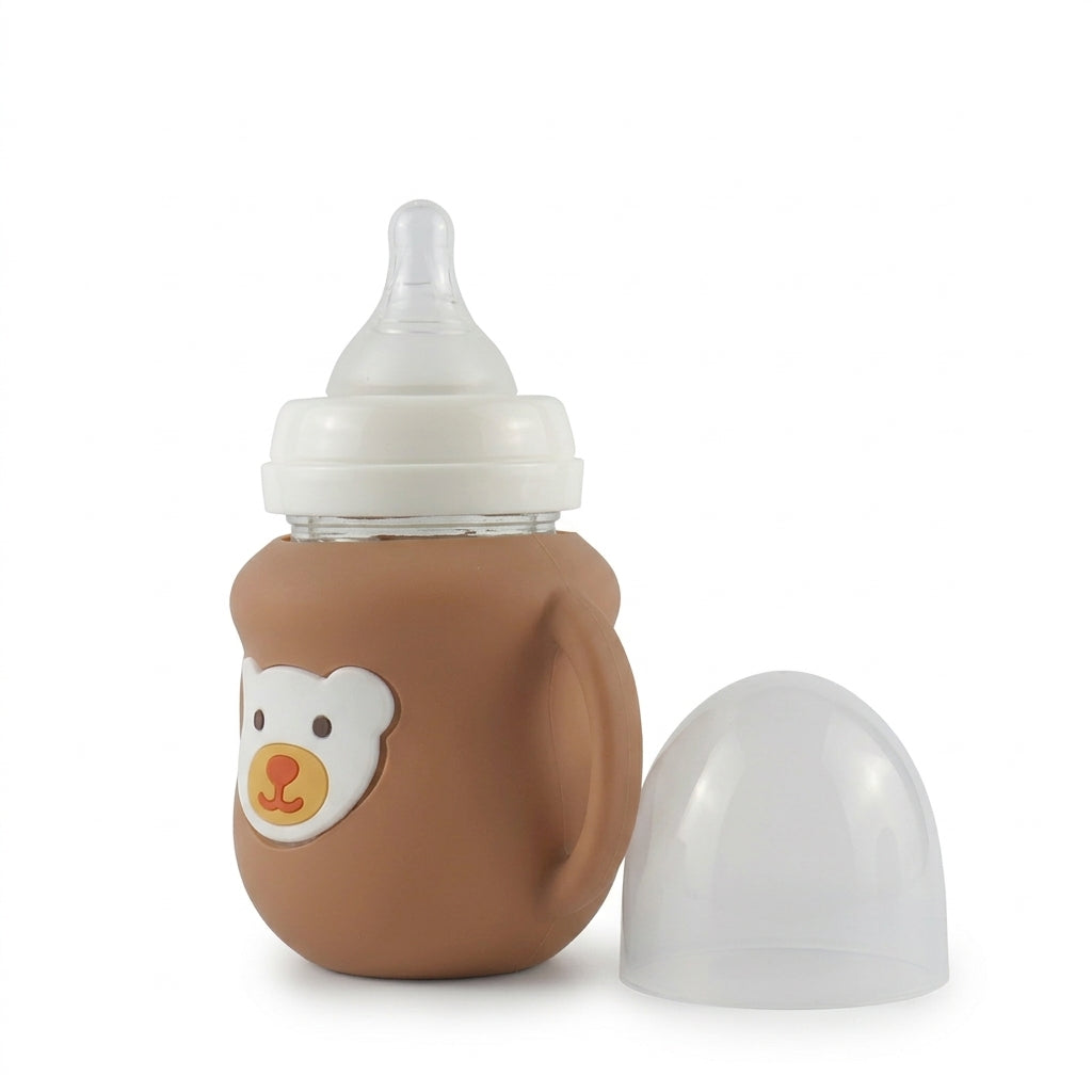 BABY GLASS FEEDER BEAR HANDLE BROWN