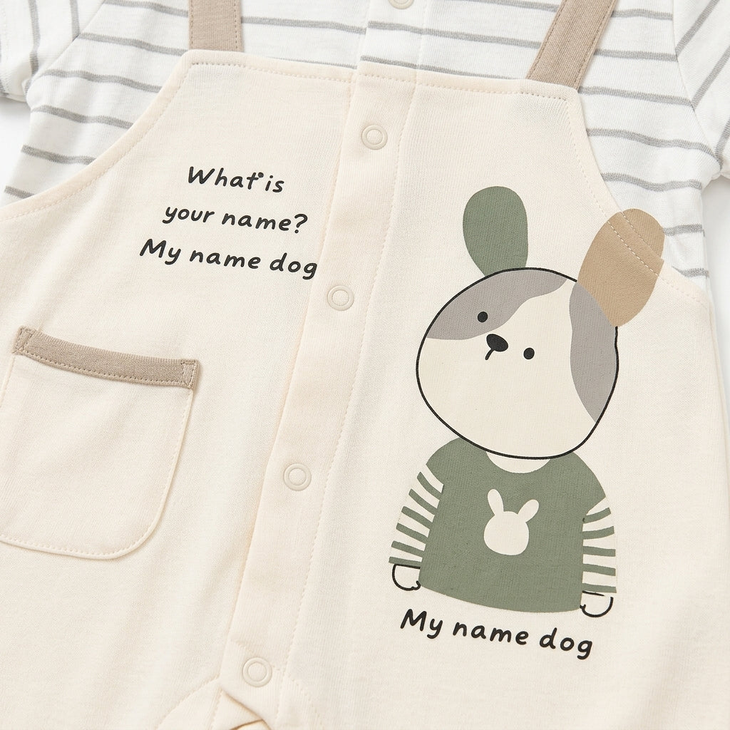 IMPORTED BABY SUMMER COTTON ROMPER HALF SLEEVE/LEG DOG PRINT DUNGAREE STYLE