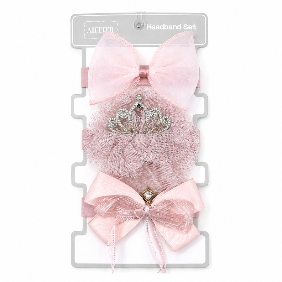 BABY GIRL CROWN AND BOO HEADBAND SET 3PCS PINK