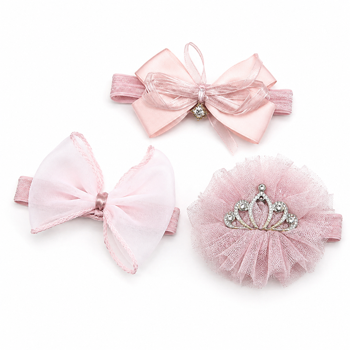 BABY GIRL CROWN AND BOO HEADBAND SET 3PCS PINK