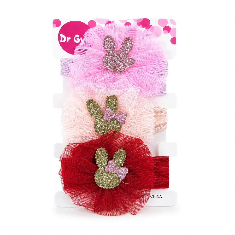 BABY GIRL FANCY BUNNY HEADBAND SET 3PCS