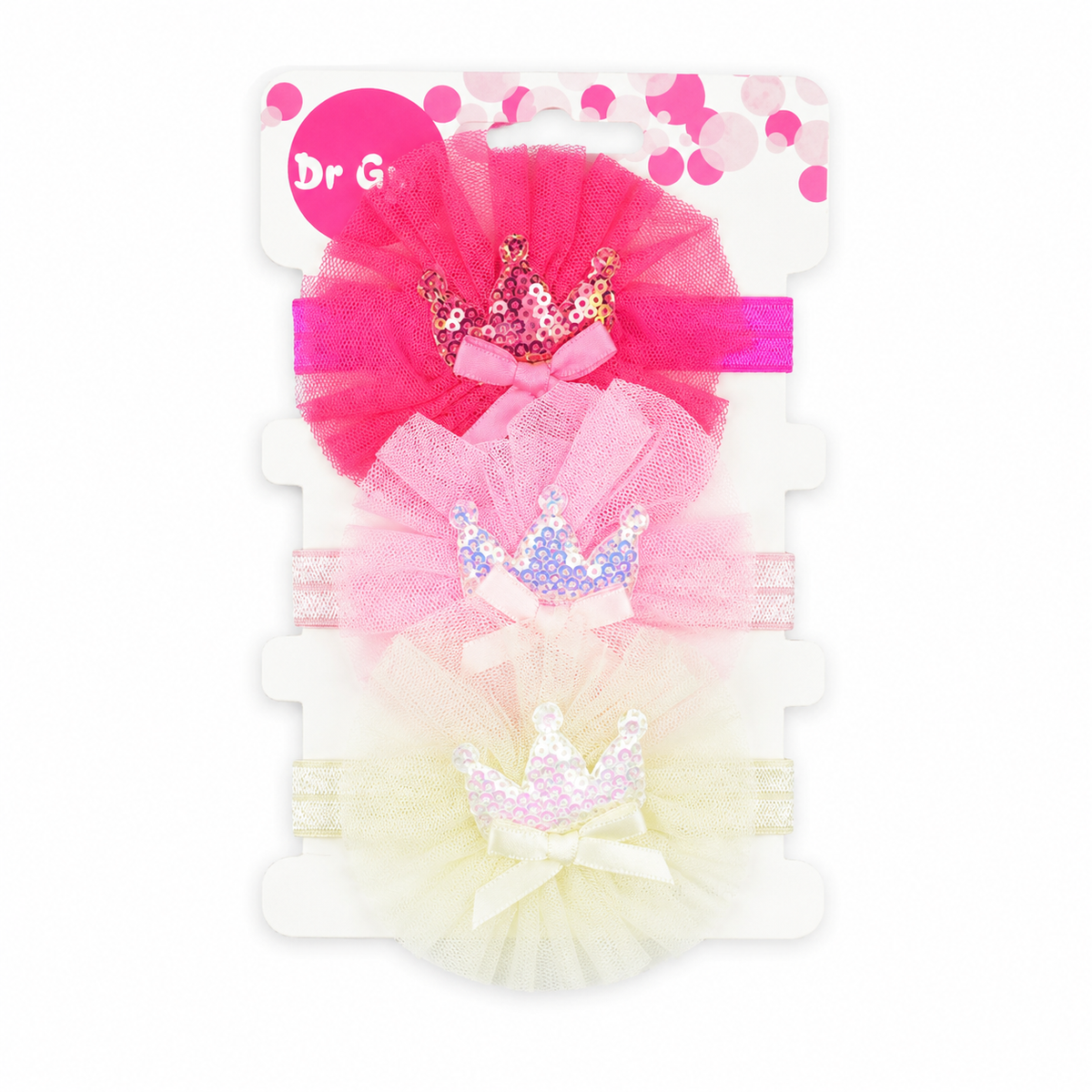 BABY GIRL FANCY CROWN HEADBAND SET 3 PCS (PINK, BABY PINK & OFF WHITE)