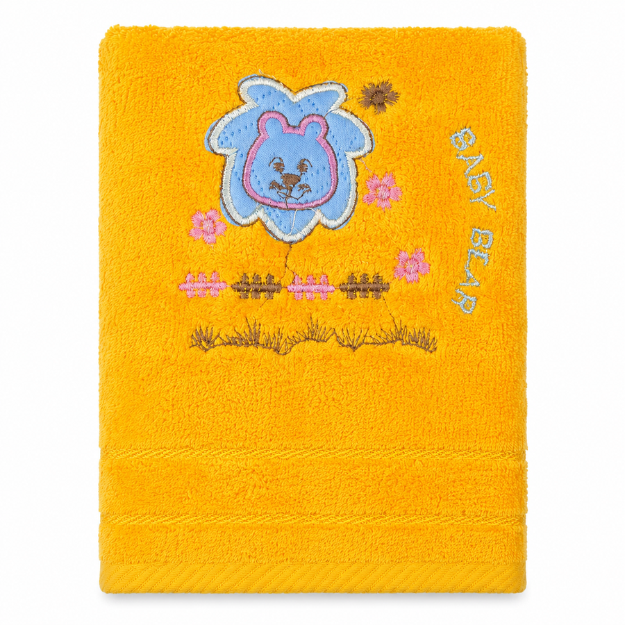 BABY TOWEL LION MUSTARD EMB