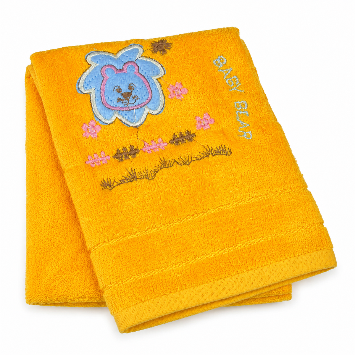 BABY TOWEL LION MUSTARD EMB