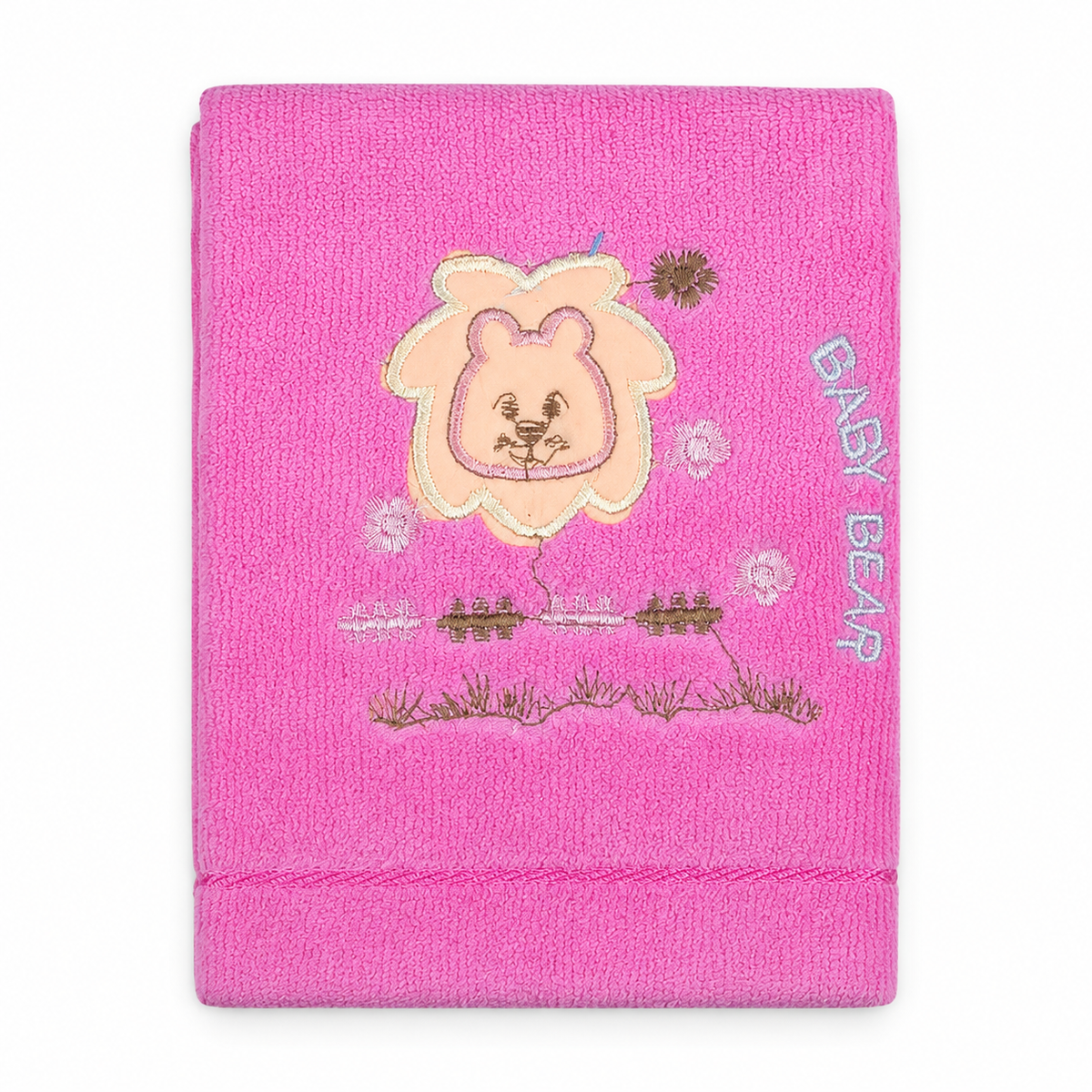 BABY TOWEL LION PINK EMB