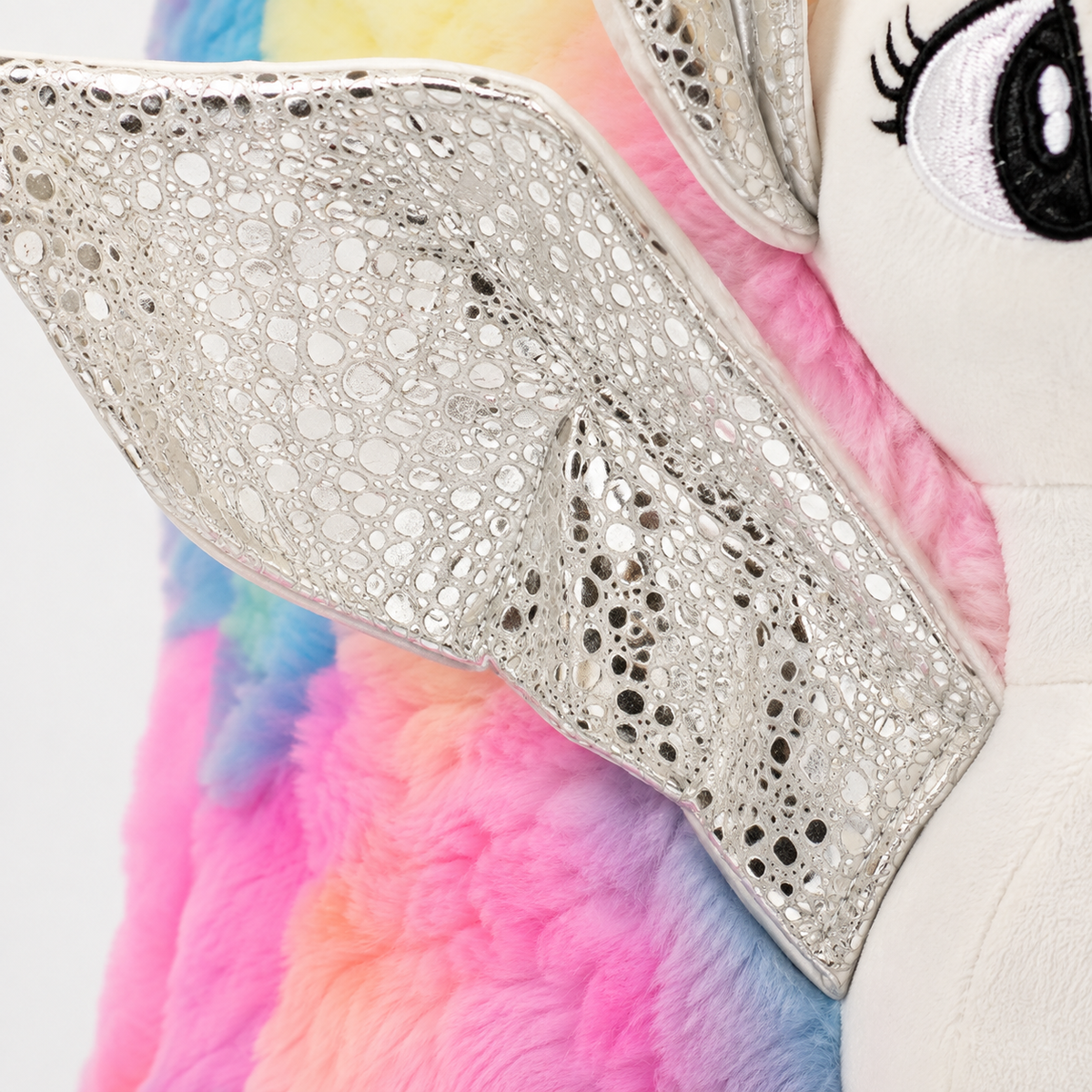 UNICORN SOFT TOY BAG 3D SILVER GLITTER SPARKLY WINGS RAINBOW SHED FOR KIDS