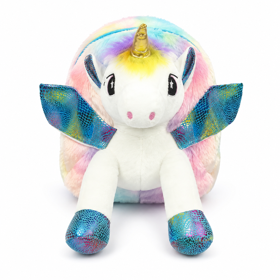 UNICORN SOFT TOY BAG 3D GLITTER SPARKLY WINGS RAINBOW SHED FOR KIDS
