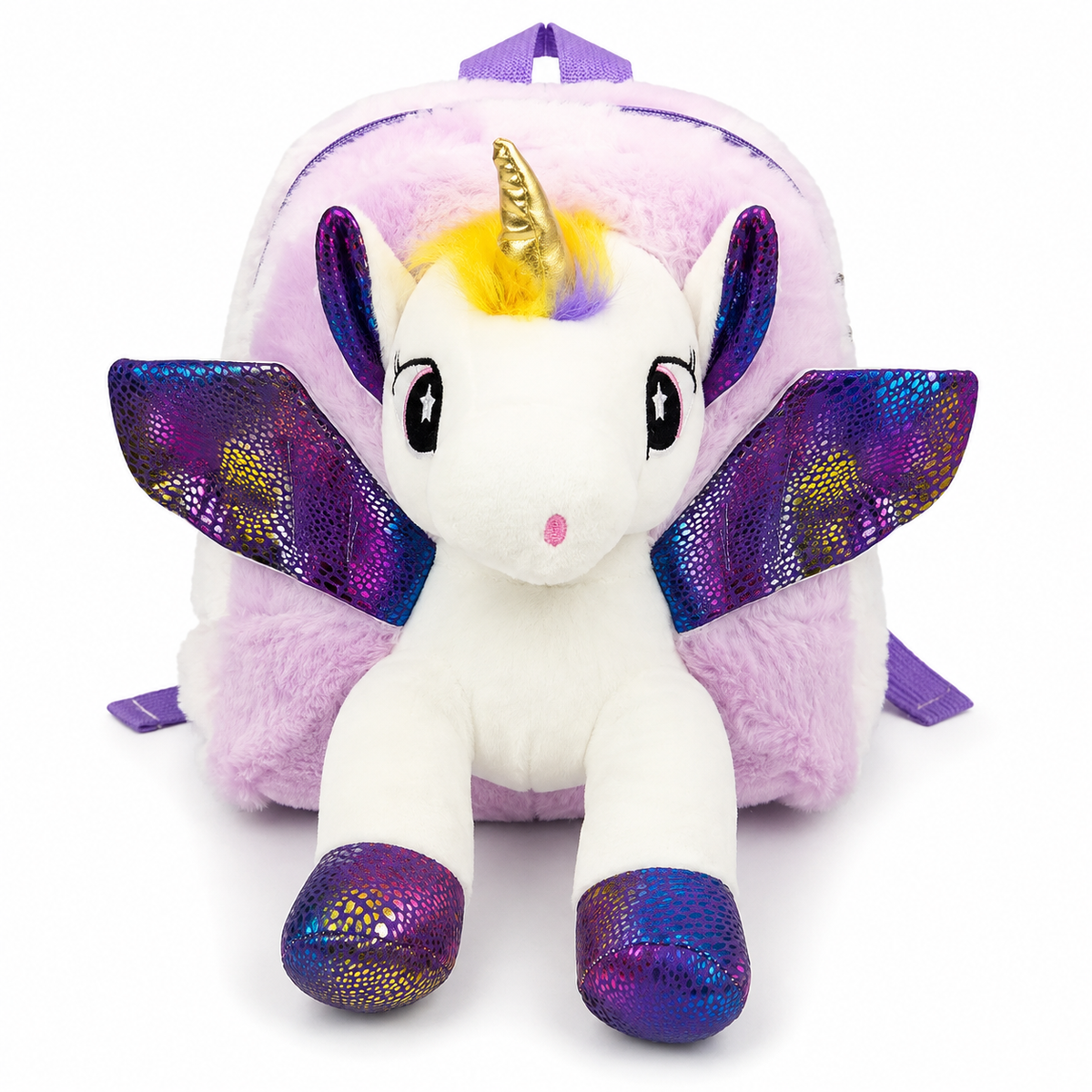 UNICORN SOFT TOY BAG 3D GLITTER SPARKLY WINGS PURPLE FOR KIDS