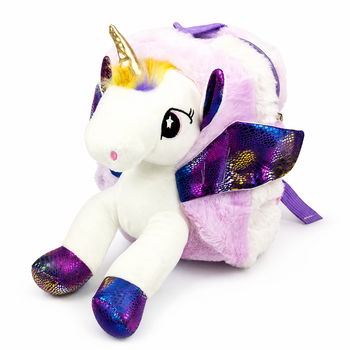 UNICORN SOFT TOY BAG 3D GLITTER SPARKLY WINGS PURPLE FOR KIDS