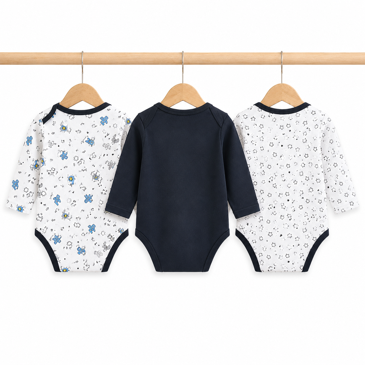 Full-Sleeve Cotton Baby Bodysuits 3-Pack – Black Helicopter