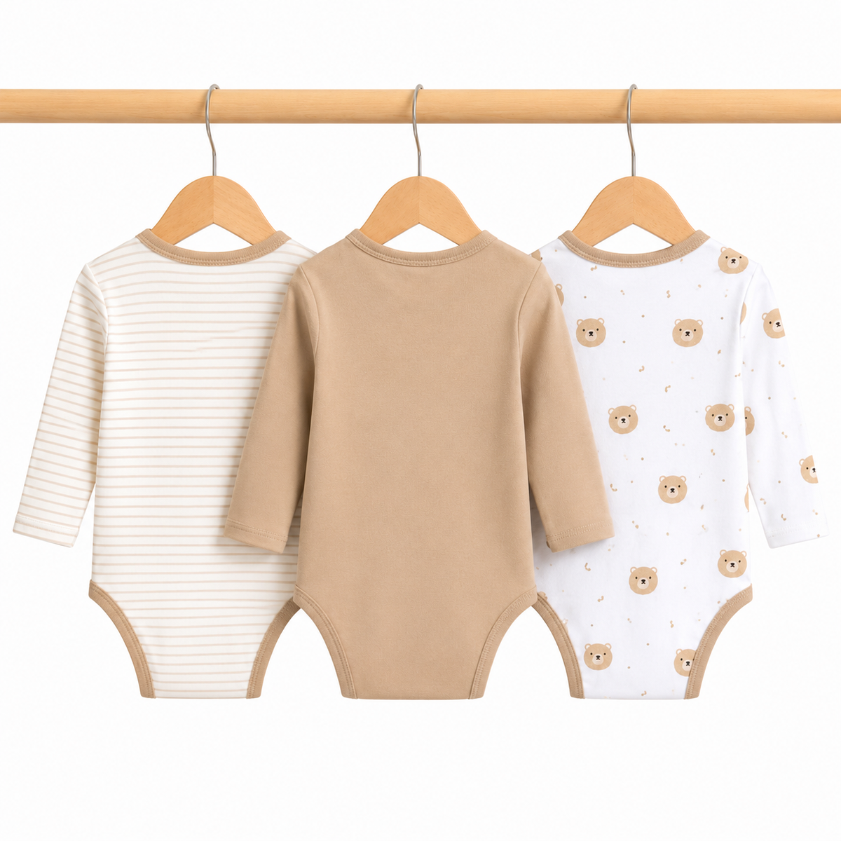 Full-Sleeve Cotton Baby Bodysuits 3-Pack – Brown Bear