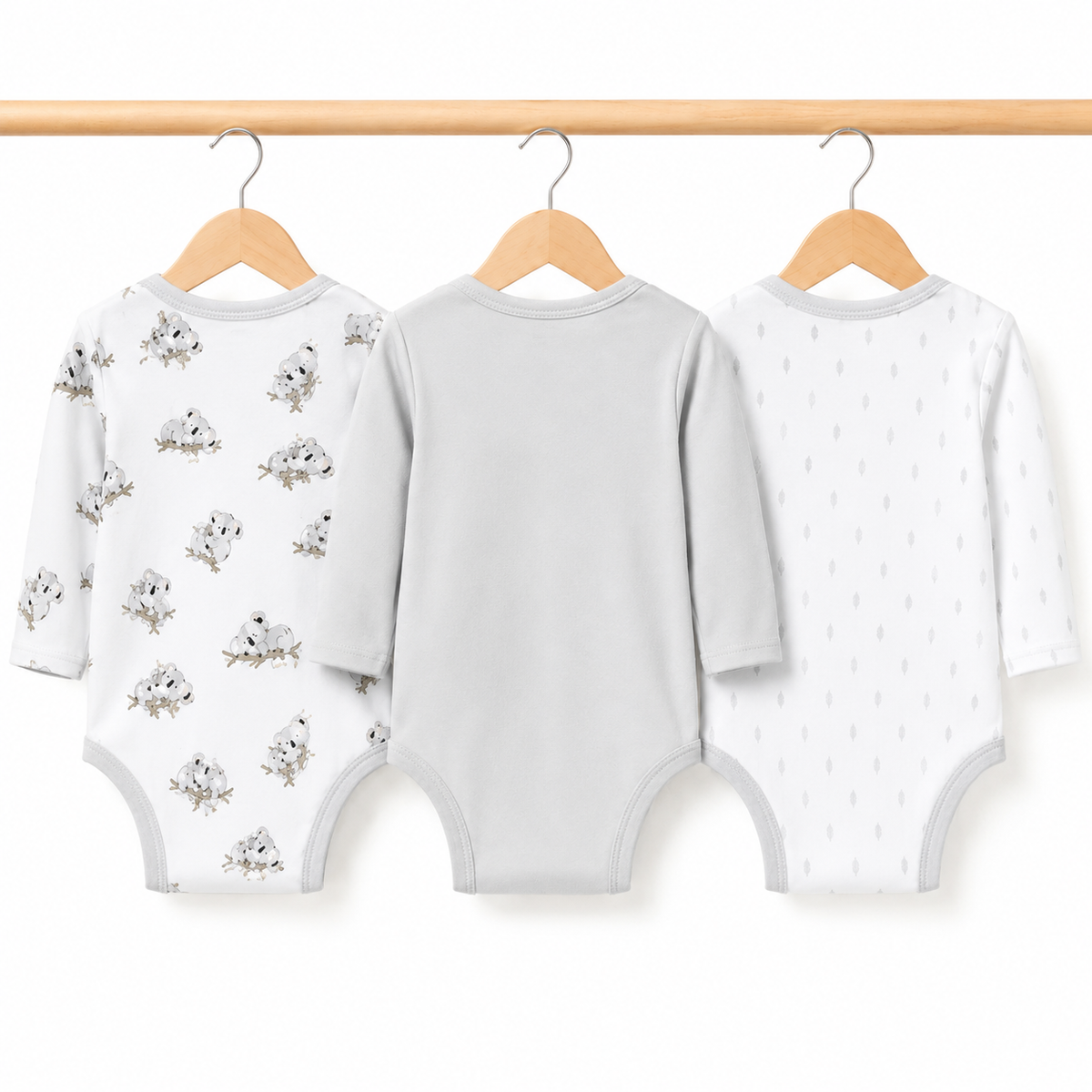 Full-Sleeve Cotton Baby Bodysuits 3-Pack – Grey Bear