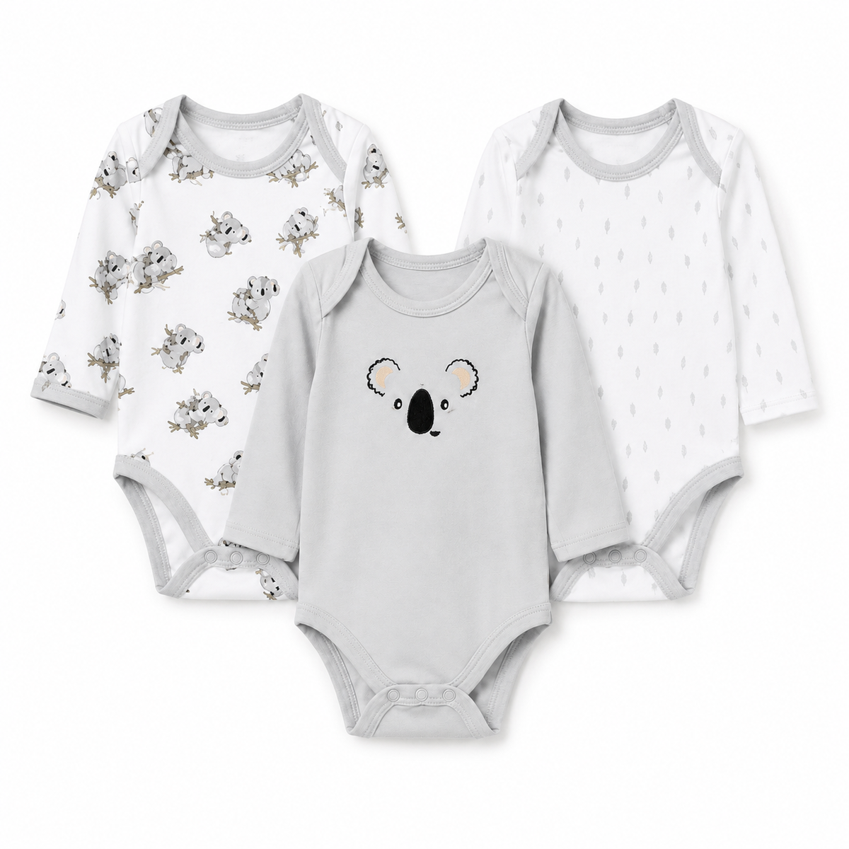 Full-Sleeve Cotton Baby Bodysuits 3-Pack – Grey Bear
