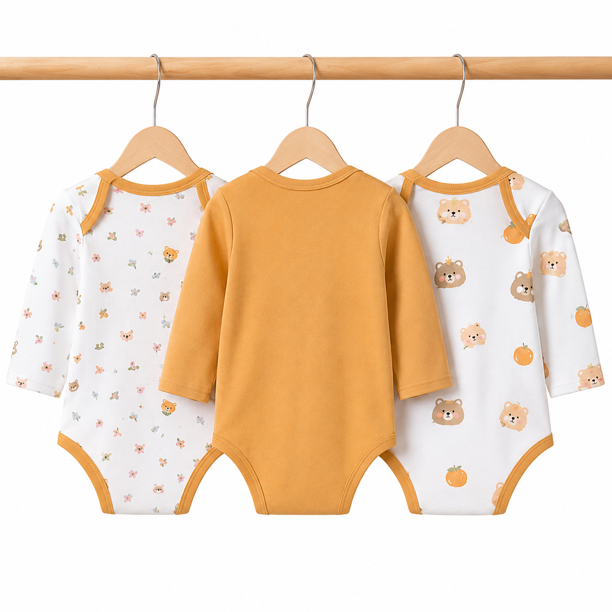 Full-Sleeve Cotton Baby Bodysuits 3-Pack – Mustard Bear