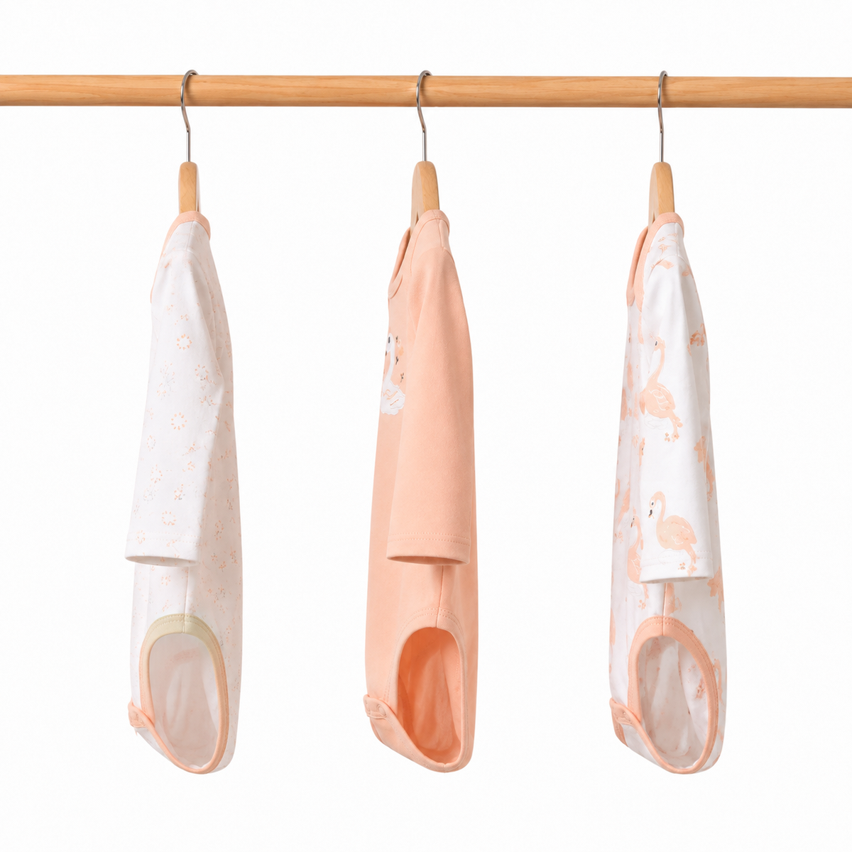 Full-Sleeve Cotton Baby Bodysuits 3-Pack – Peach Duck