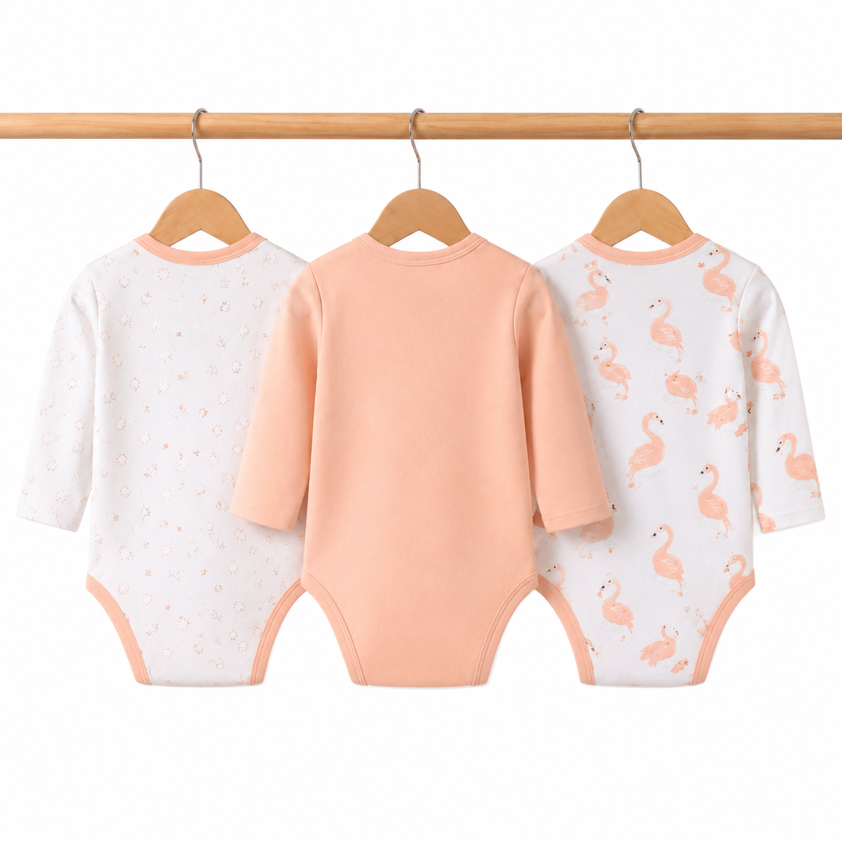 Full-Sleeve Cotton Baby Bodysuits 3-Pack – Peach Duck