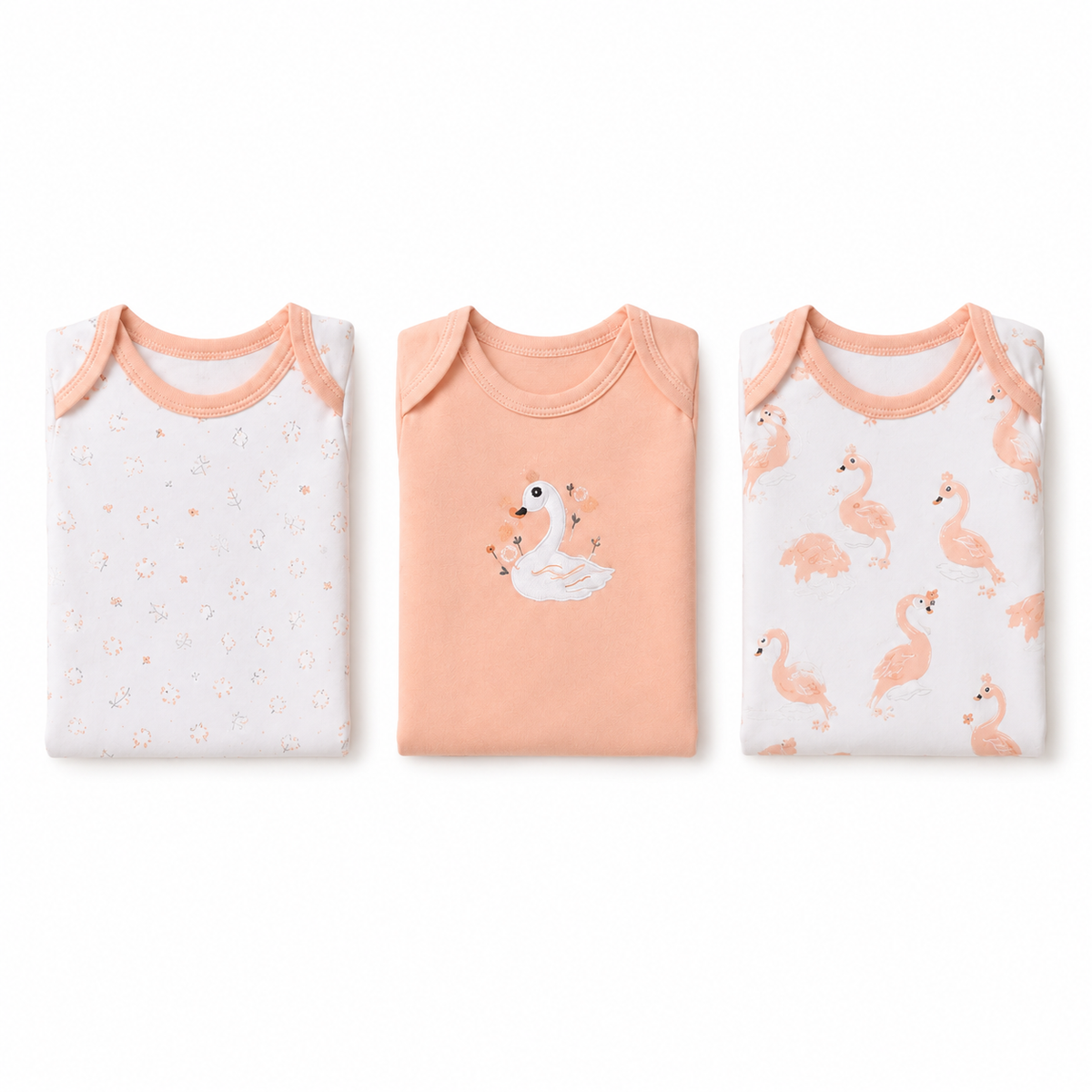 Full-Sleeve Cotton Baby Bodysuits 3-Pack – Peach Duck