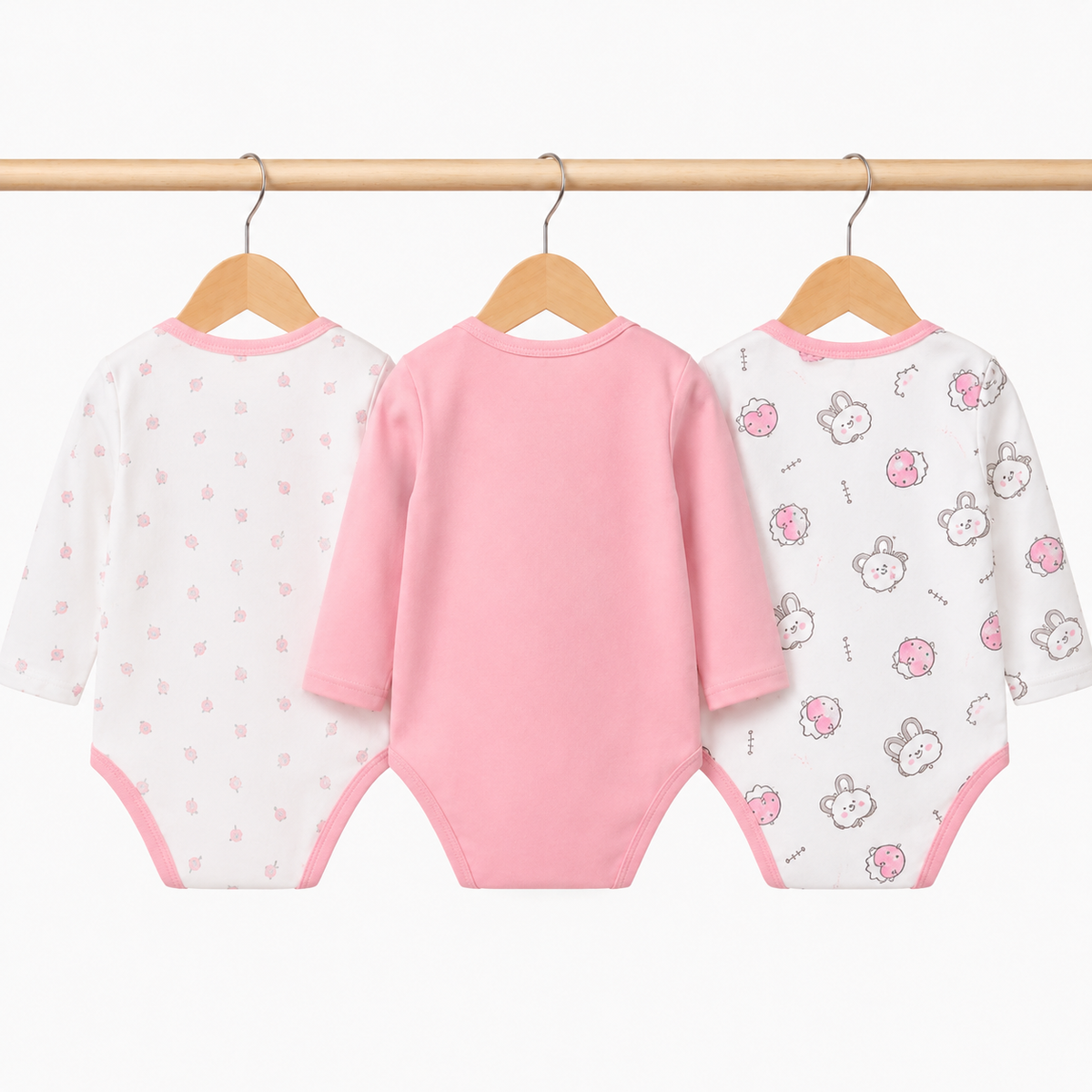 Full-Sleeve Cotton Baby Bodysuits 3-Pack – Pink Rabbit