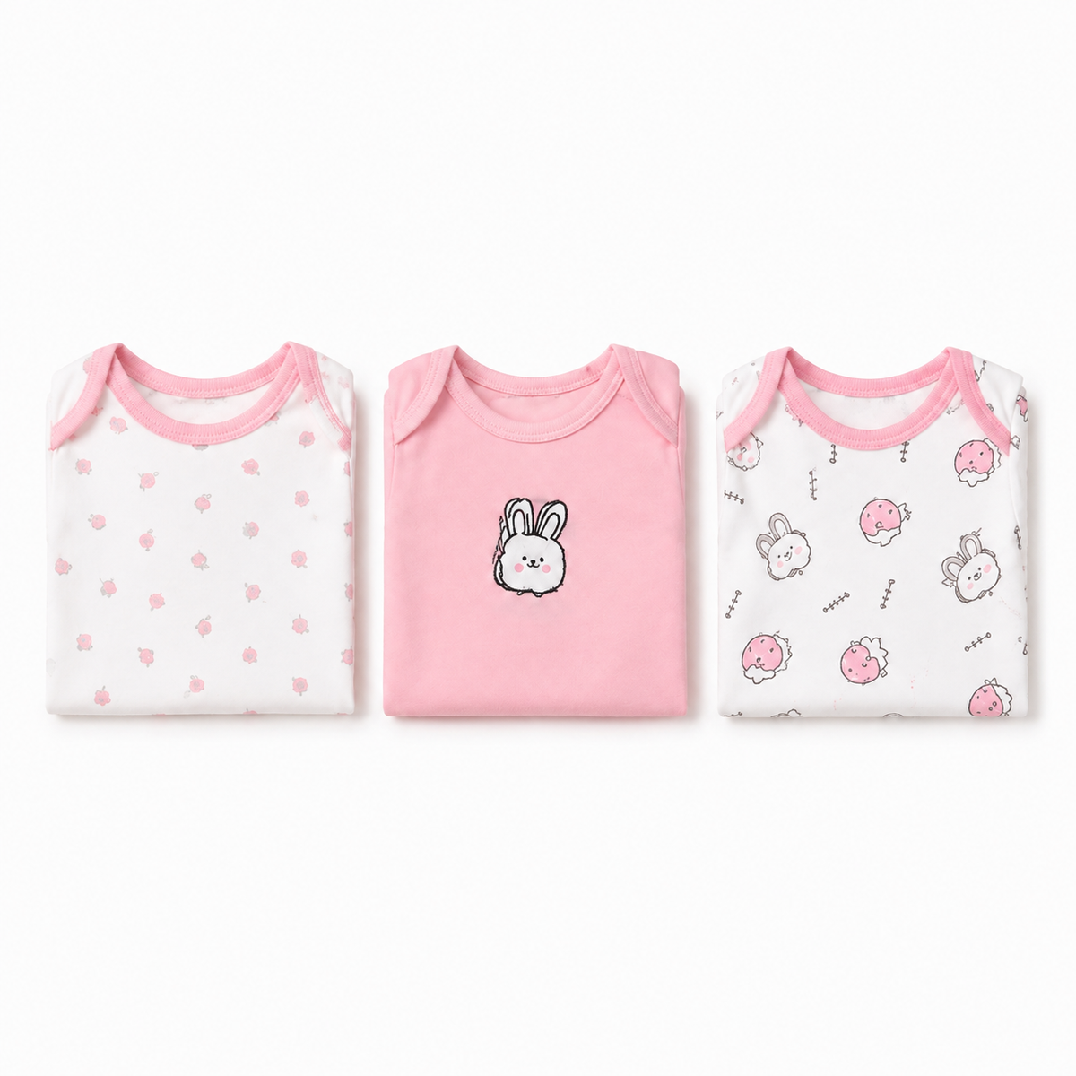 Full-Sleeve Cotton Baby Bodysuits 3-Pack – Pink Rabbit